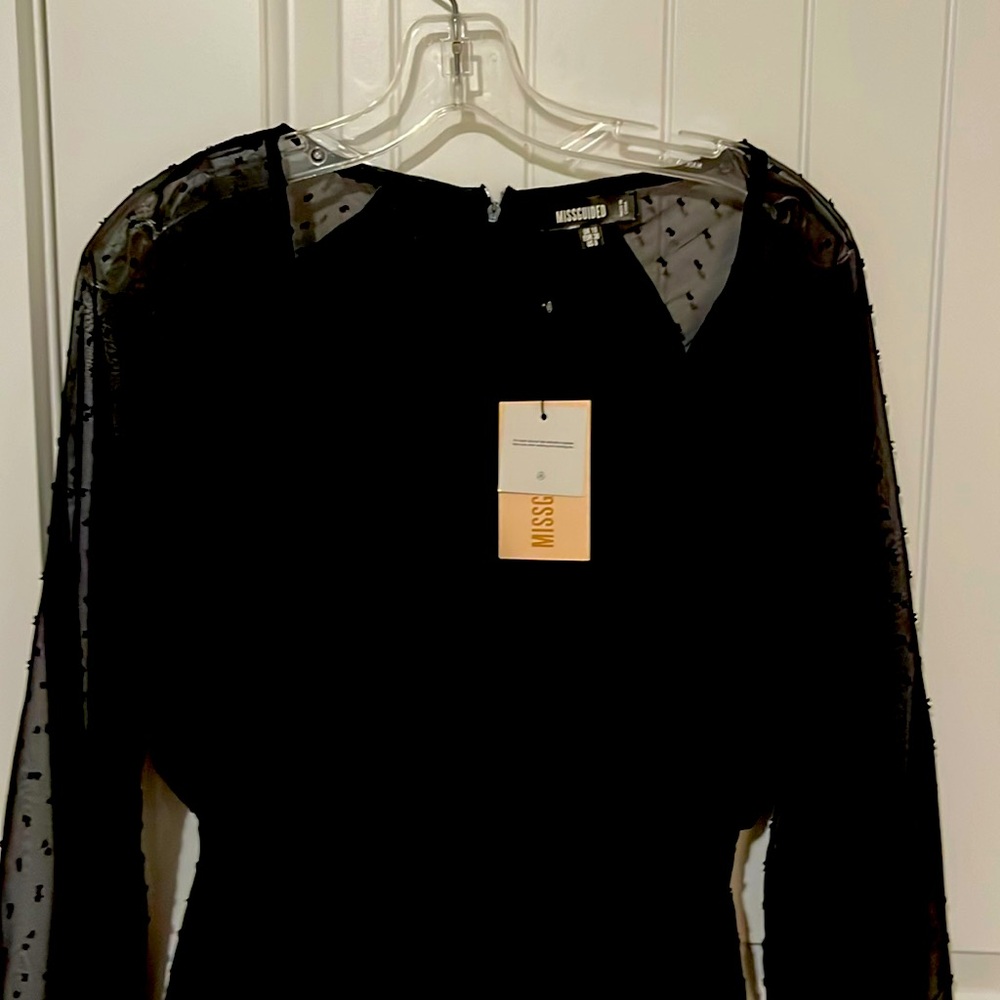 Fun Missguided short black dress with sheer long sleeves.